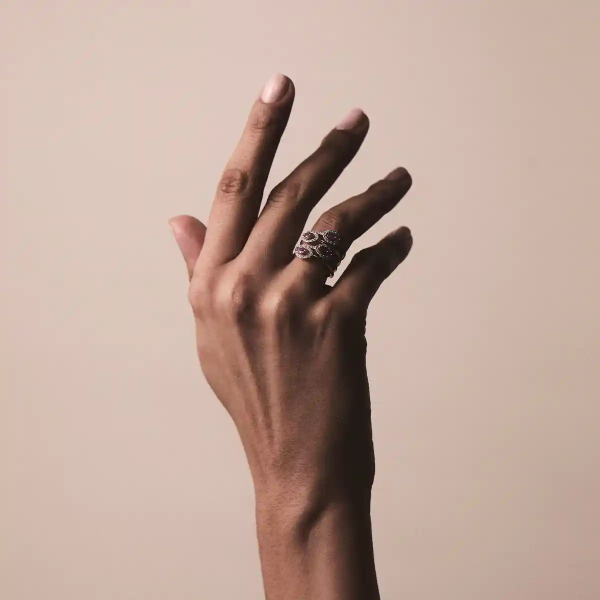 Ruby and Diamond Halo Statement Ring in 18KW Gold - Asteria Collection