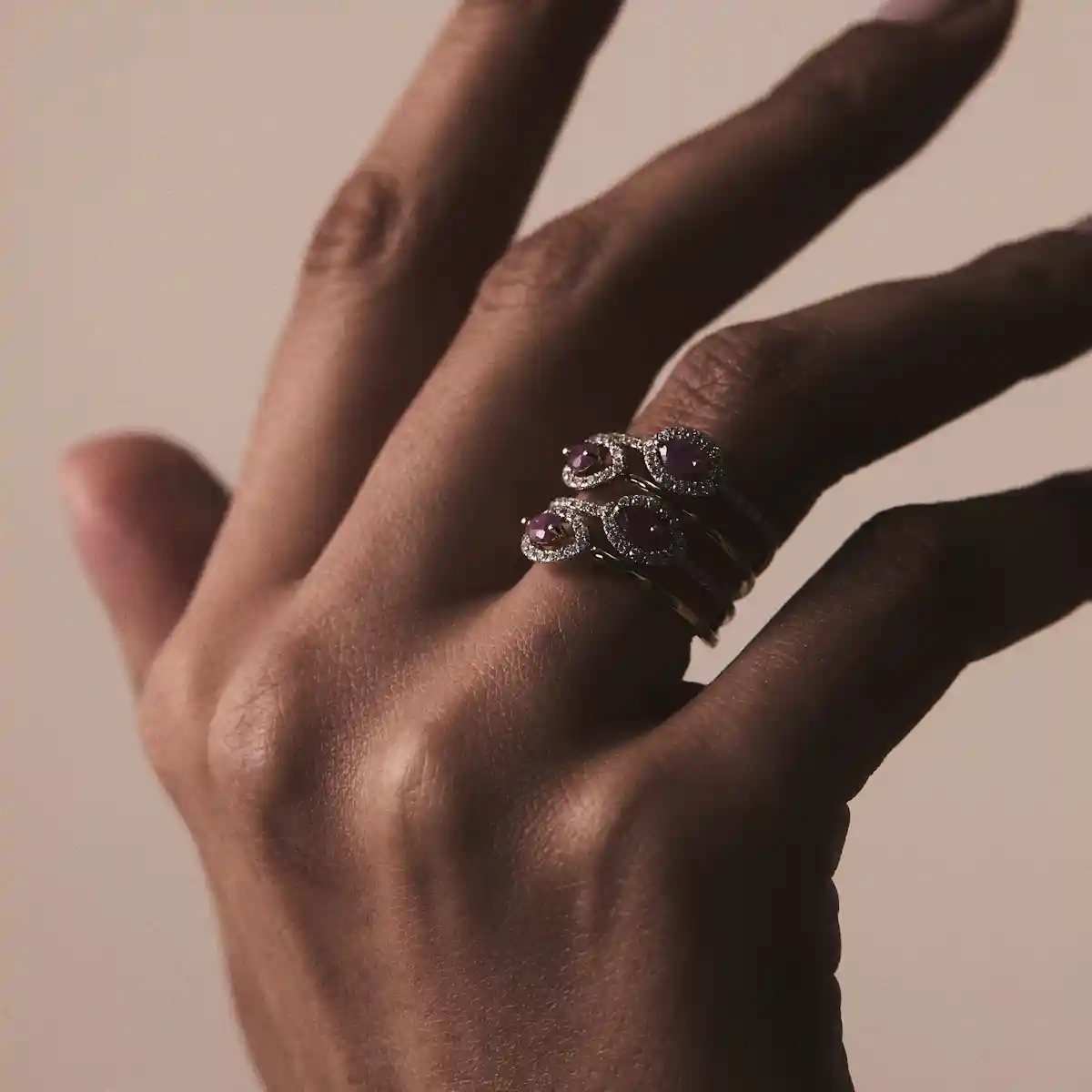 Ruby and Diamond Halo Statement Ring in 18KW Gold - Asteria Collection