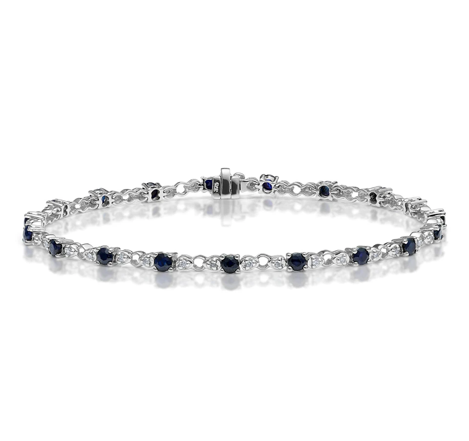 9K White Gold Diamond and Sapphire Claw Set Link Bracelet