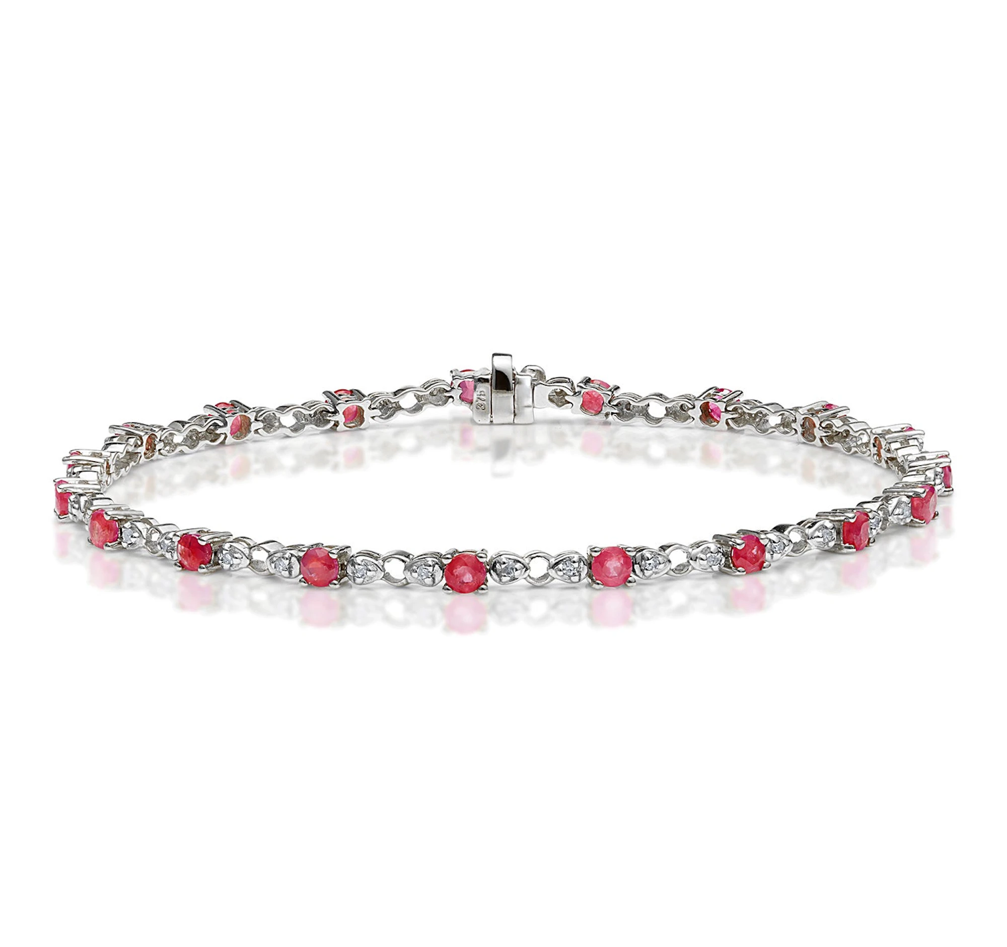 9K White Gold Diamond and Ruby Claw Set Link Bracelet