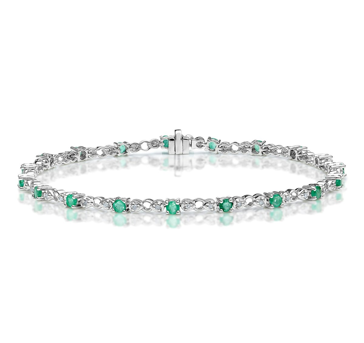 Emerald and Lab Diamond Tennis Bracelet Claw Set in 925 Silver