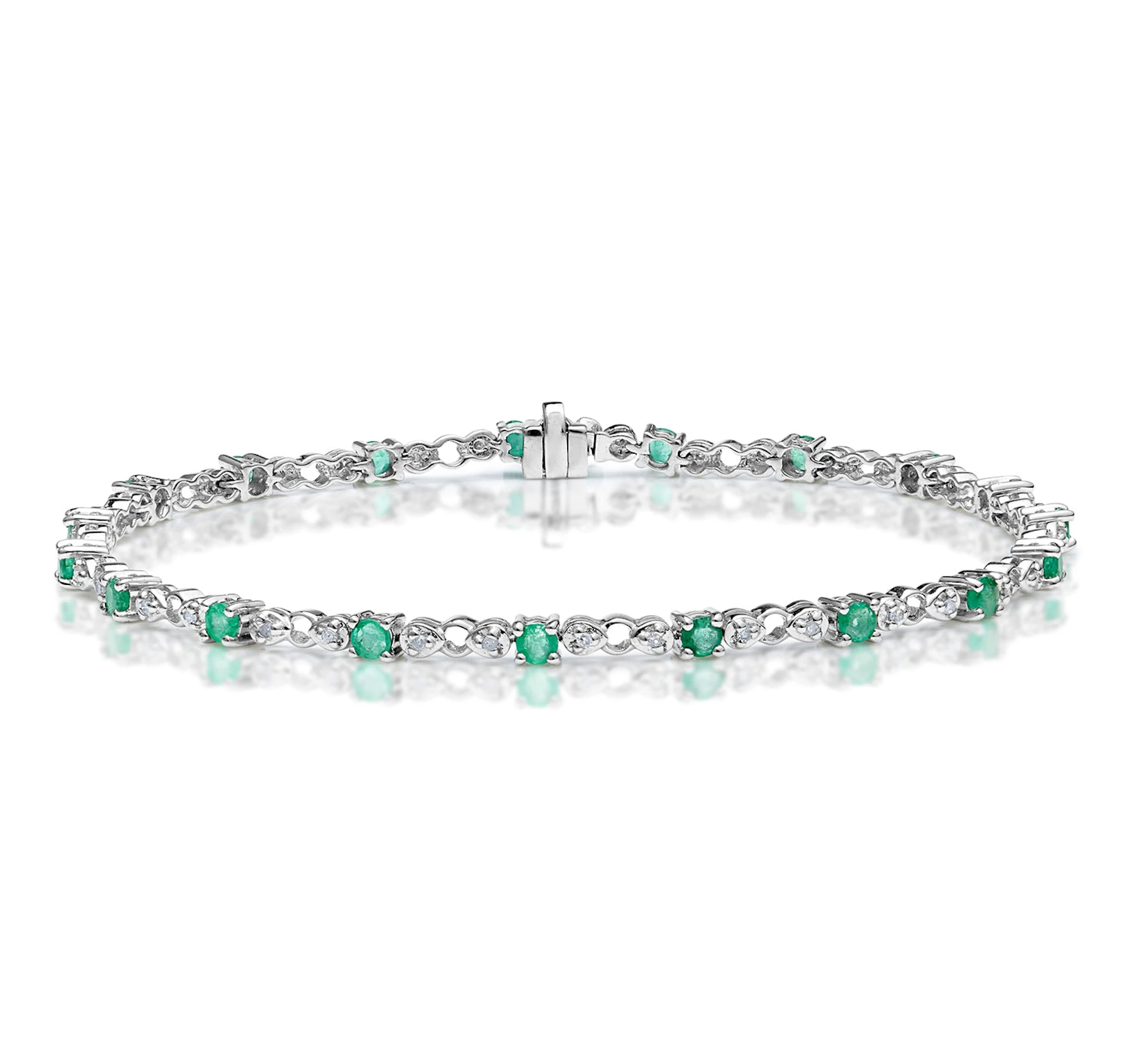 Emerald and Lab Diamond Tennis Bracelet Claw Set in 925 Silver