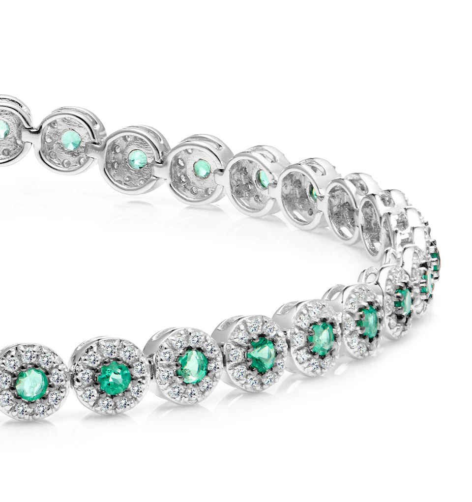 1.11ct Emerald and 1ct Diamond Stellato Bracelet in 9K White Gold