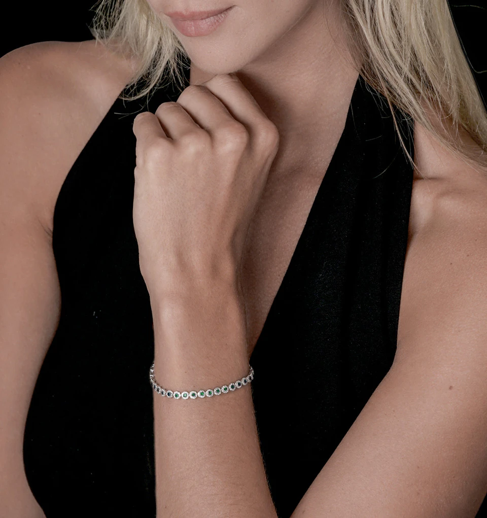 1.11ct Emerald and 1ct Diamond Stellato Bracelet in 9K White Gold