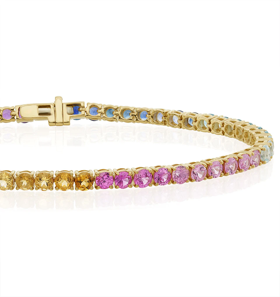 Mens Rainbow Gem Stones Bracelet 10ct Set in 9K Yellow Gold