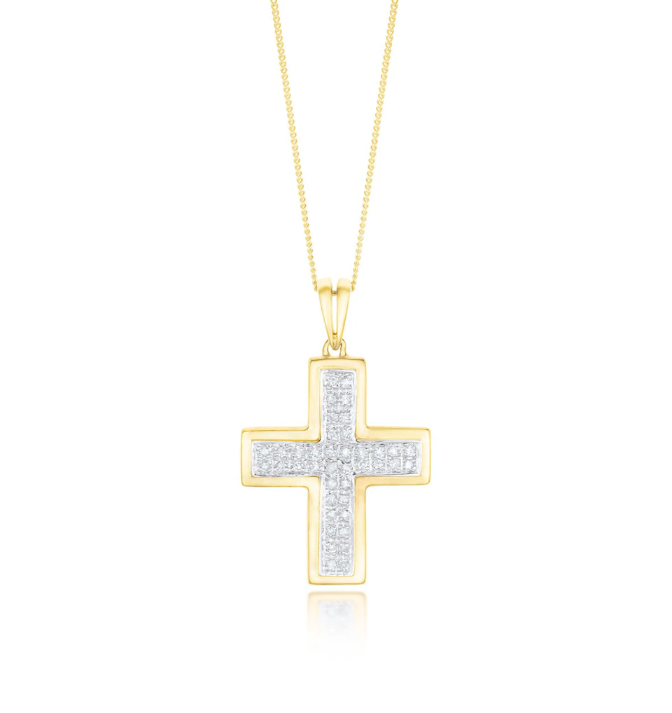 9K Gold Pave Diamond Cross Pendant (0.26ct)