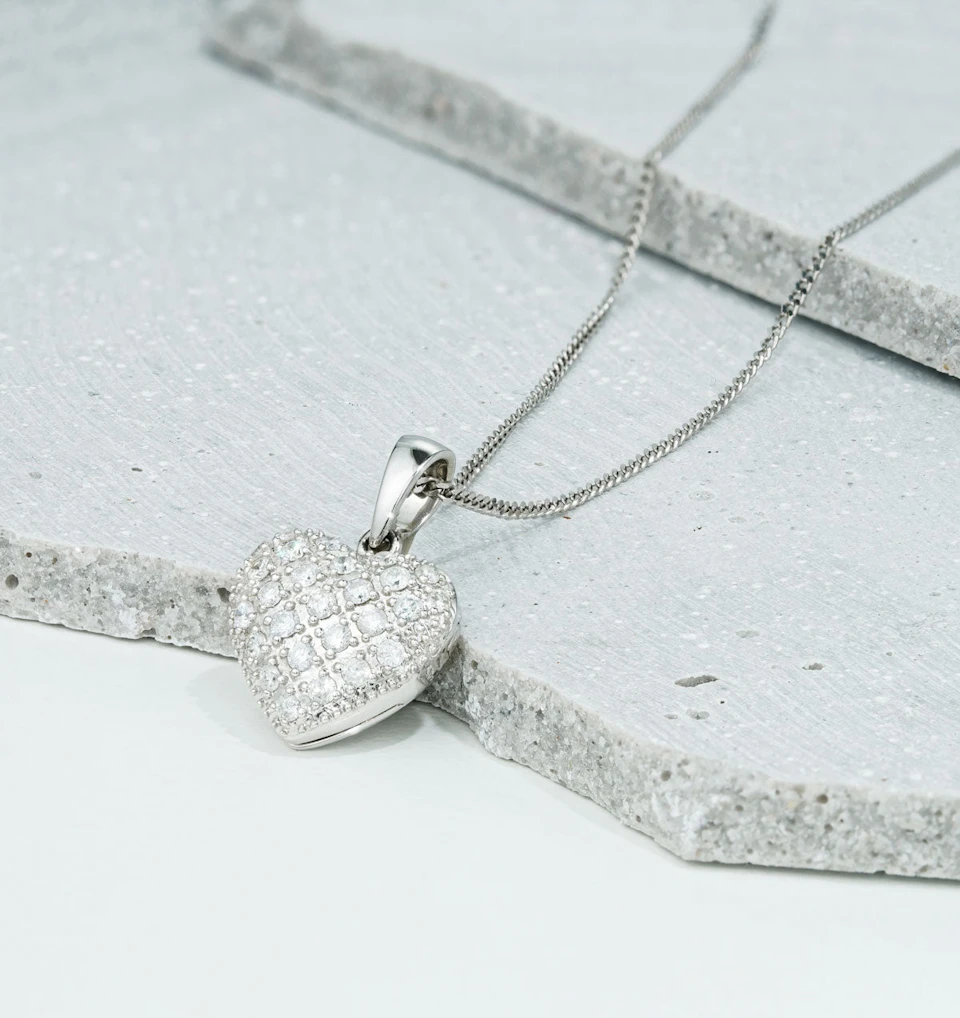 Diamond 0.47ct Heart Pendant Necklace 9K White Gold