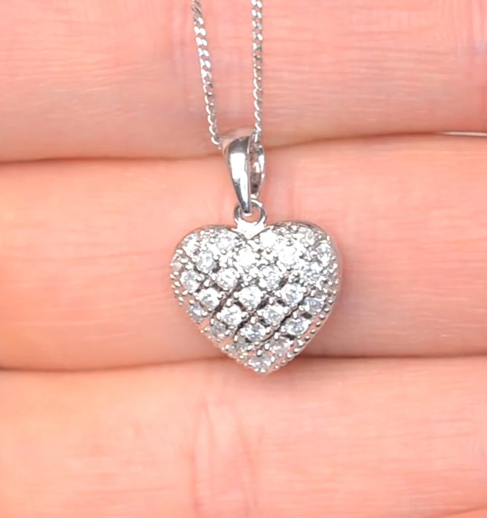 Diamond 0.47ct Heart Pendant Necklace 9K White Gold