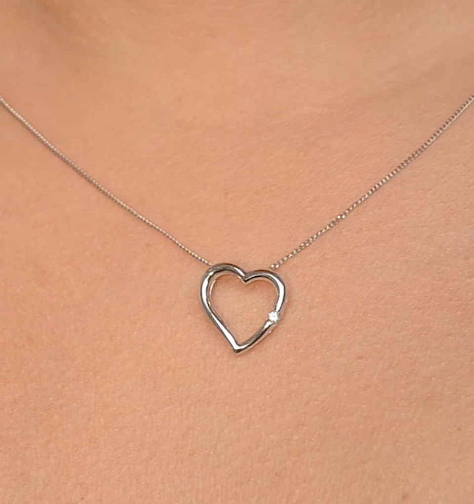 Diamond Heart Pendant Necklace 0.03ct 9K White Gold