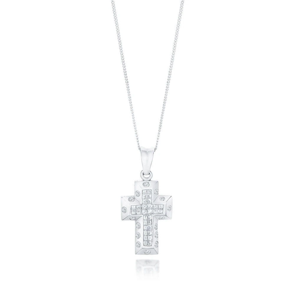 3/4 Carat Diamond Cluster Cross Pendant in 9K White Gold