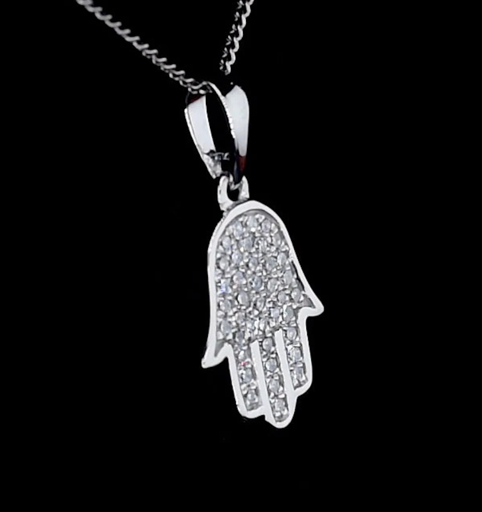 Stellato Lab Diamond Hamsa Pendant Necklace 0.13ct in 925 Silver