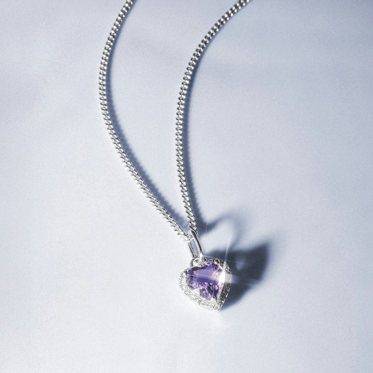 Stellato Amethyst and Diamond Heart Necklace in 9K White Gold
