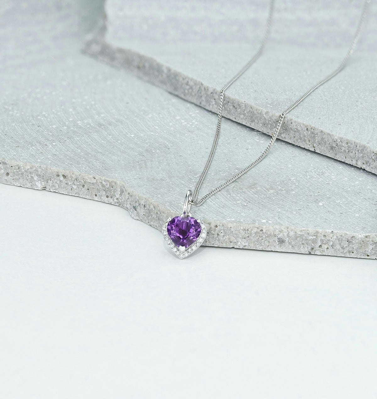 Stellato Amethyst and Diamond Heart Necklace in 9K White Gold