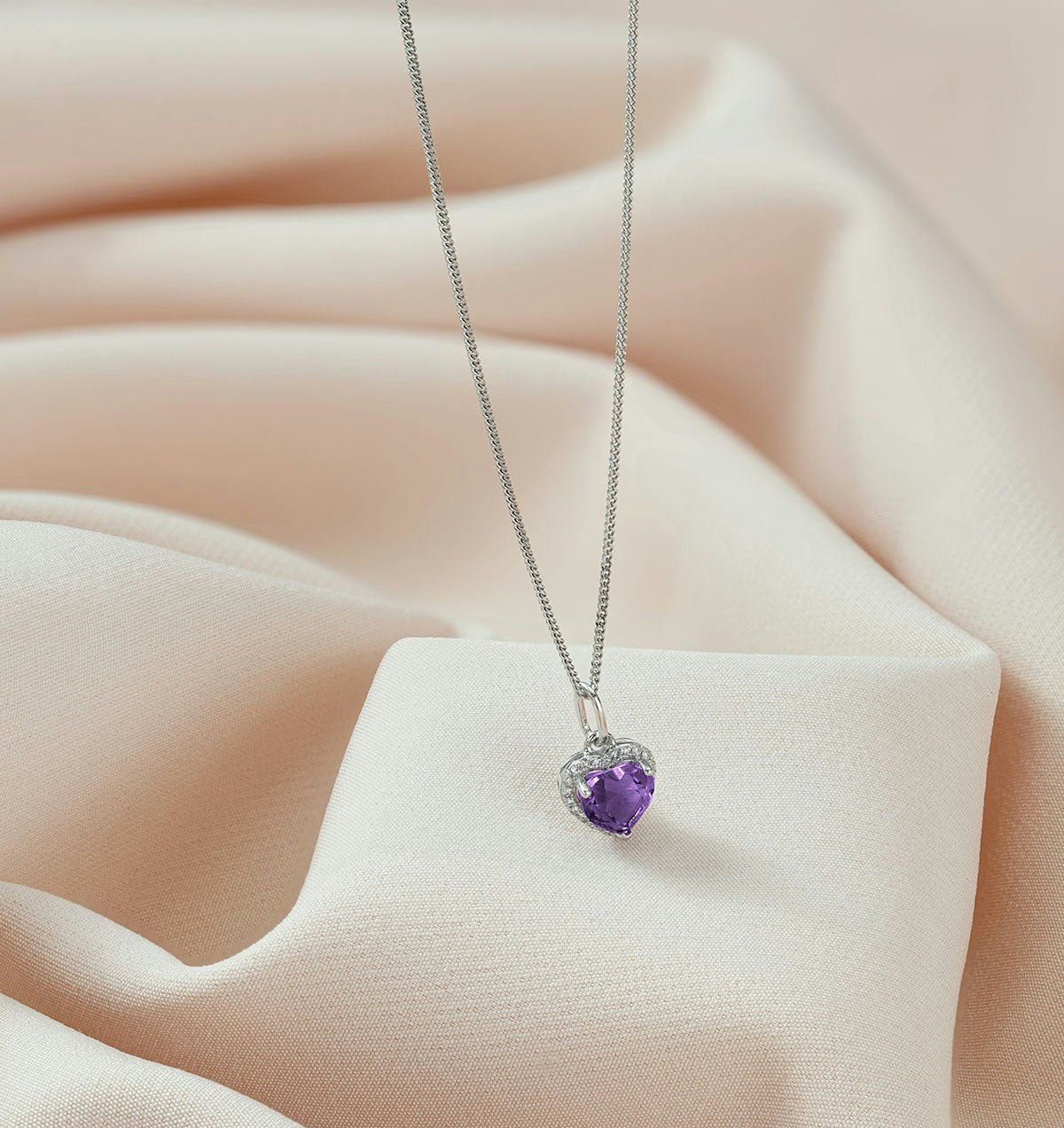 Stellato Amethyst and Diamond Heart Necklace in 9K White Gold
