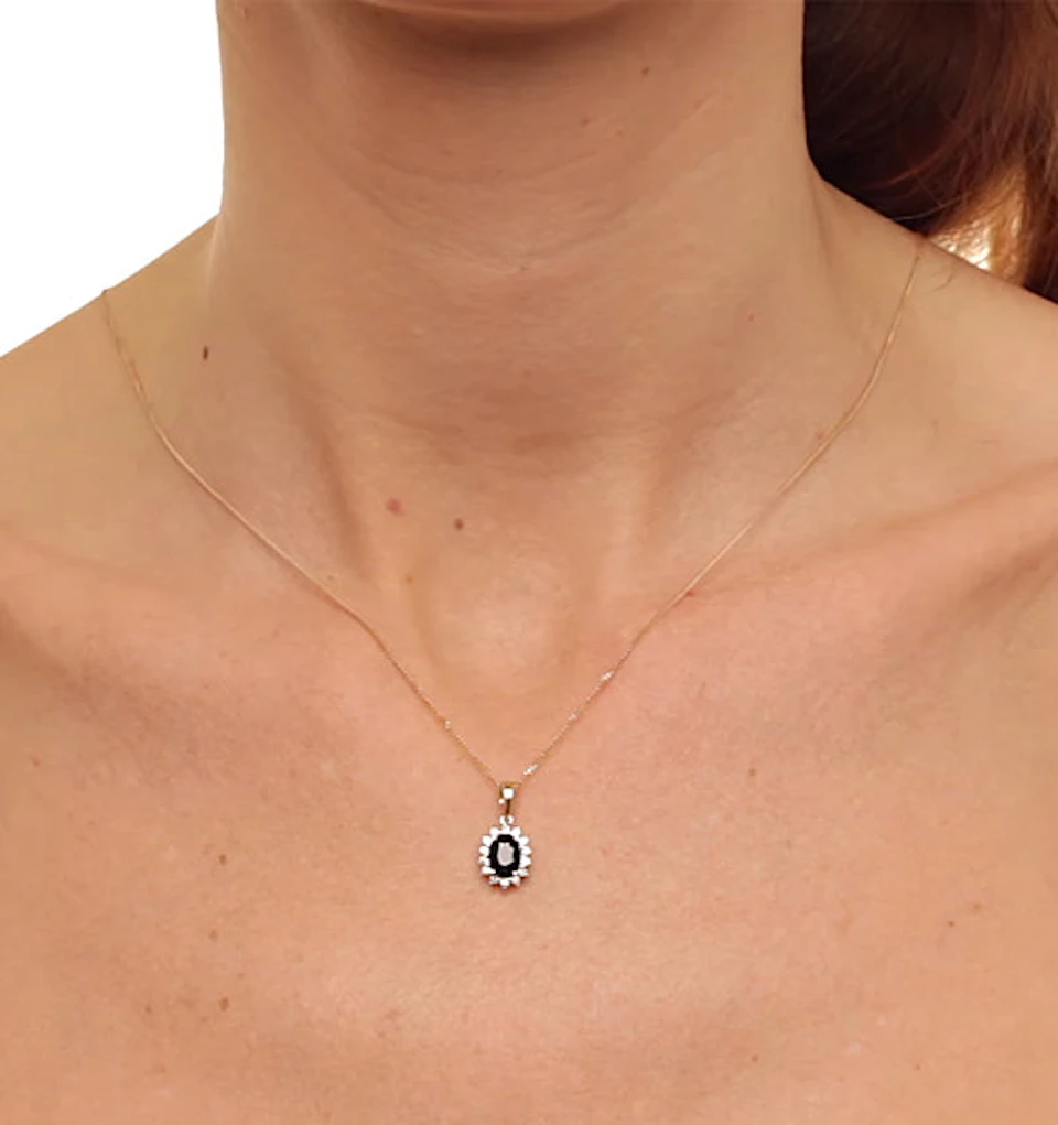 Sapphire 7 x 5mm And Diamond 9K Gold Pendant Necklace