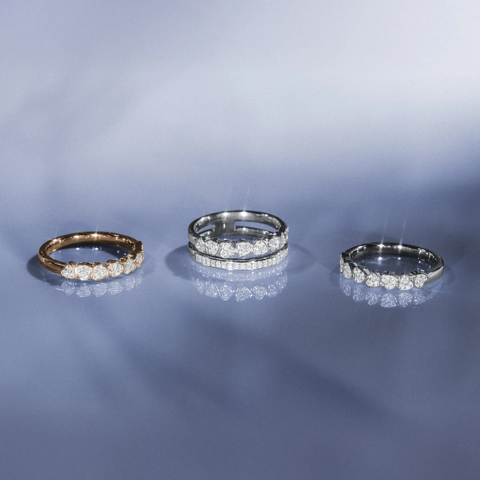 Heart Half Eternity Ring Lab Diamond 0.11ct in 18K Gold Vermeil