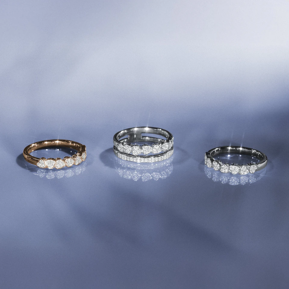 Double Heart Band Stacking Ring Lab Diamond 0.20ct in 925 Silver