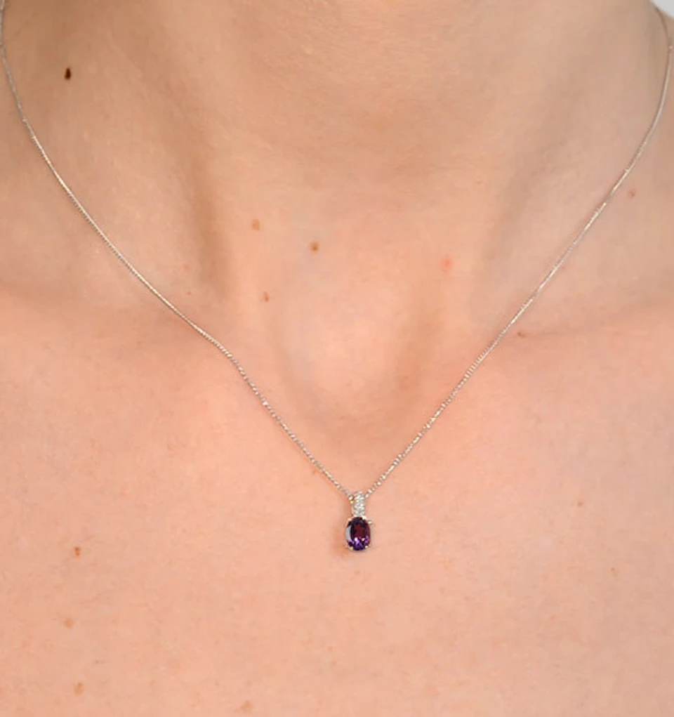 Amethyst 0.34CT And Diamond 9K White Gold Pendant Necklace