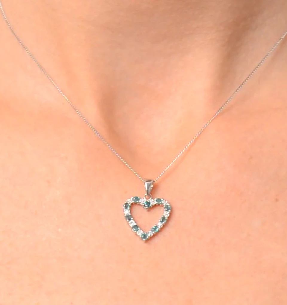 Emerald 0.54CT And Diamond 9K White Gold Heart Pendant Necklace