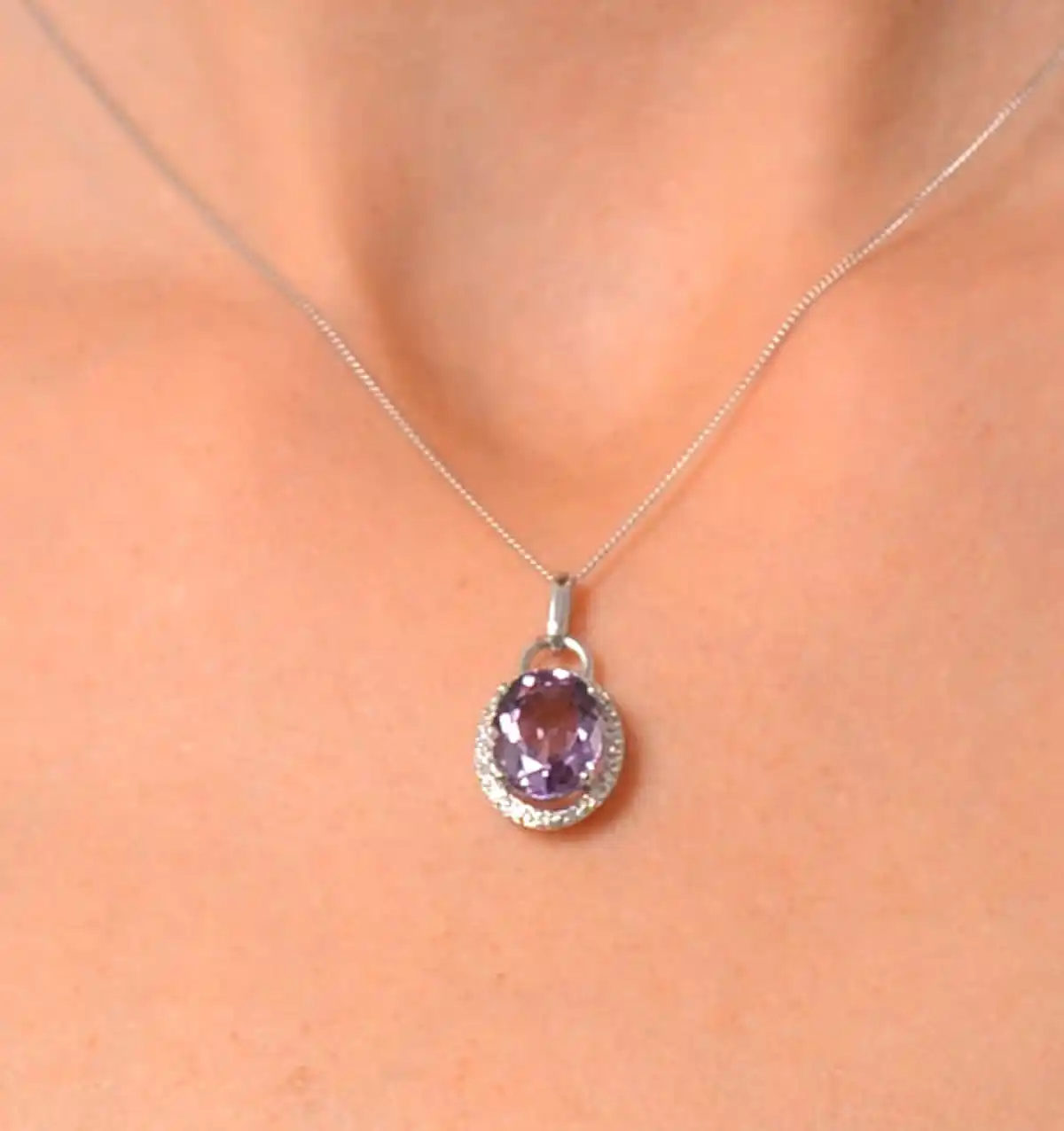 Amethyst 2.34CT And Diamond 9K White Gold Pendant Necklace