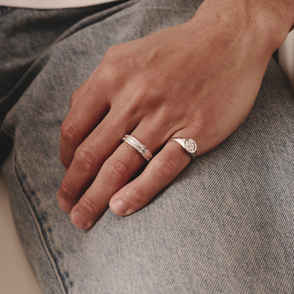 Star Signet Lab Diamond Ring in 925 Silver