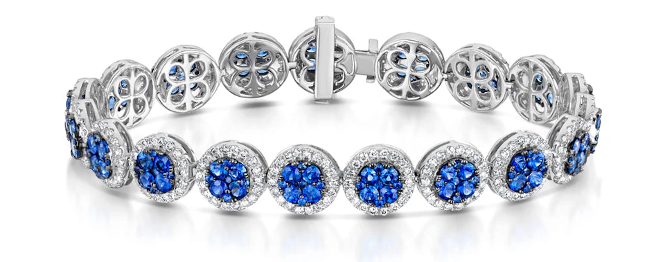 Diamond Halo and Sapphire Bracelet in 18K White Gold Bracelet J3357W