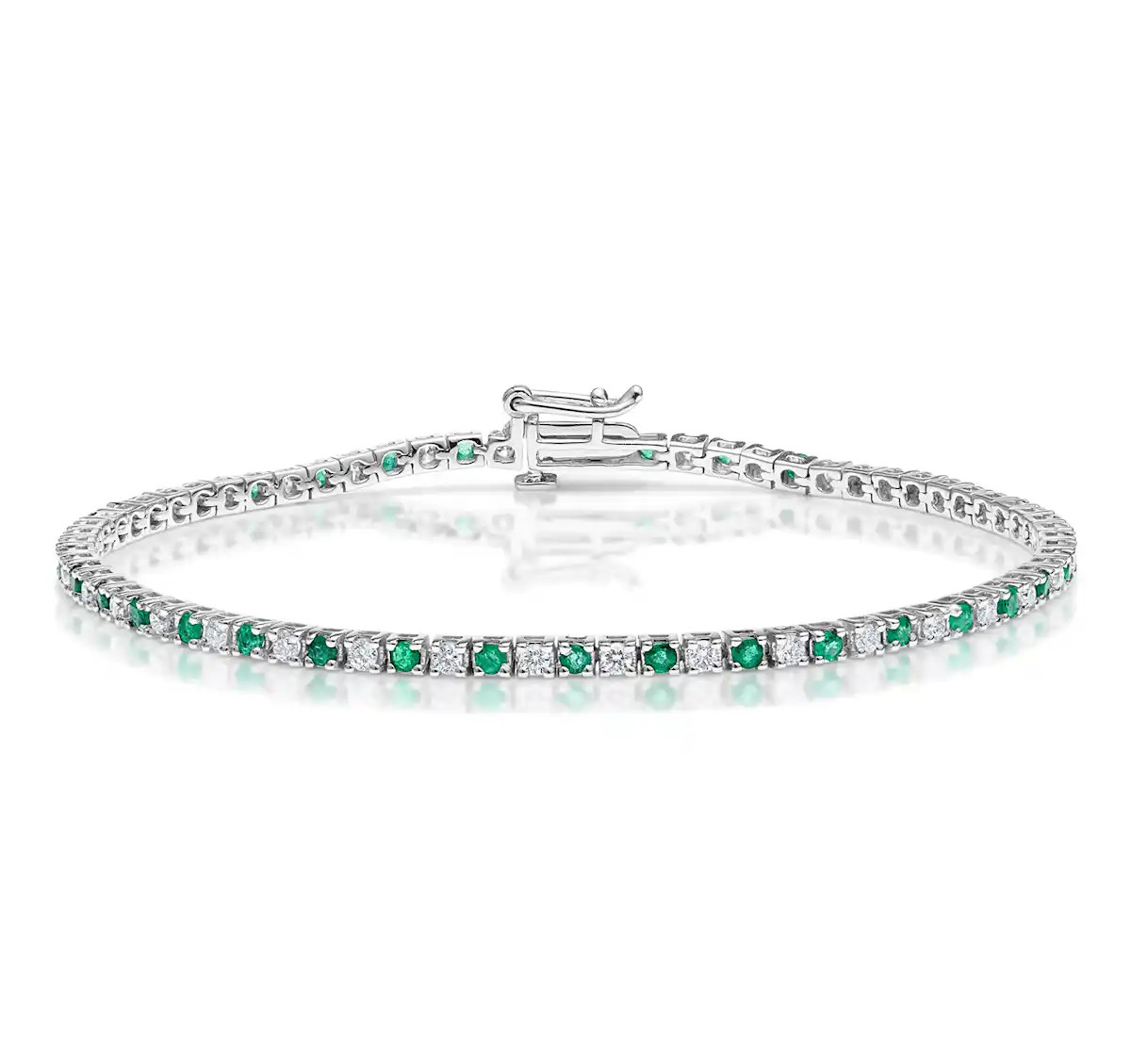 Emerald and 1ct Lab Diamond Tennis Bracelet in 9K White Gold