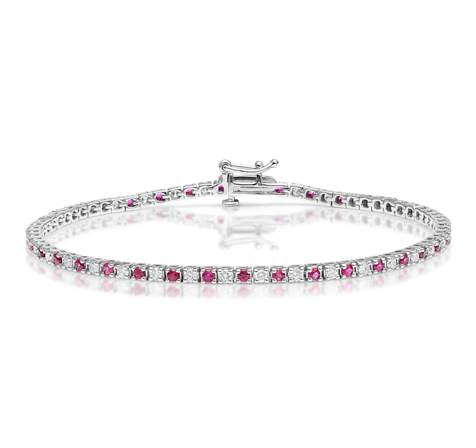 Ruby and 1ct Lab Diamond Tennis Bracelet in 9K White Gold
