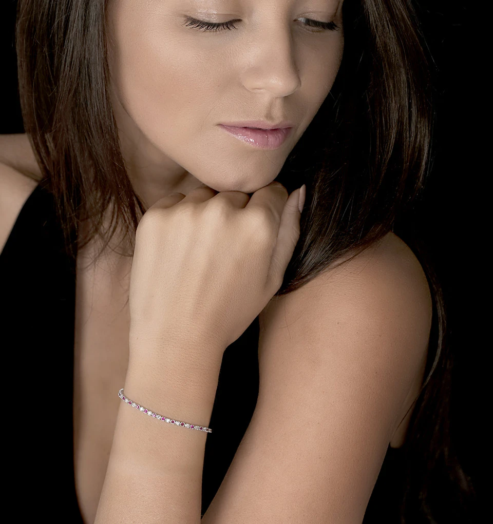 Ruby and 1ct Lab Diamond Tennis Bracelet in 9K White Gold