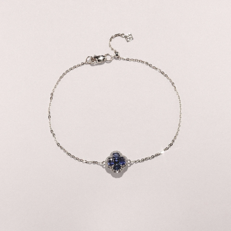 Alegria 1.11ct Sapphire and Lab Diamond Halo Bracelet in 9K White Gold