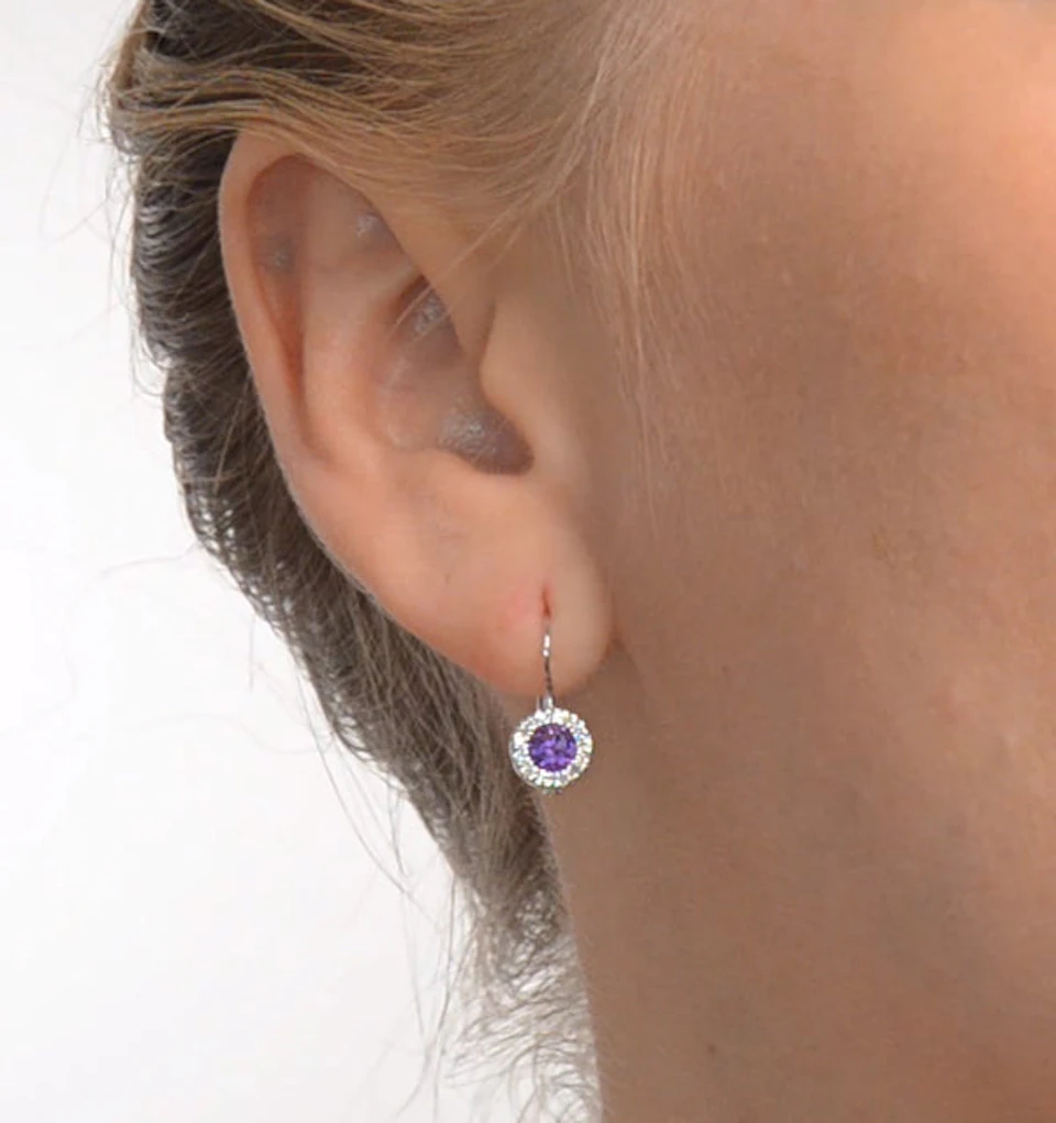 Amethyst 0.57CT And Diamond 9K White Gold Earrings