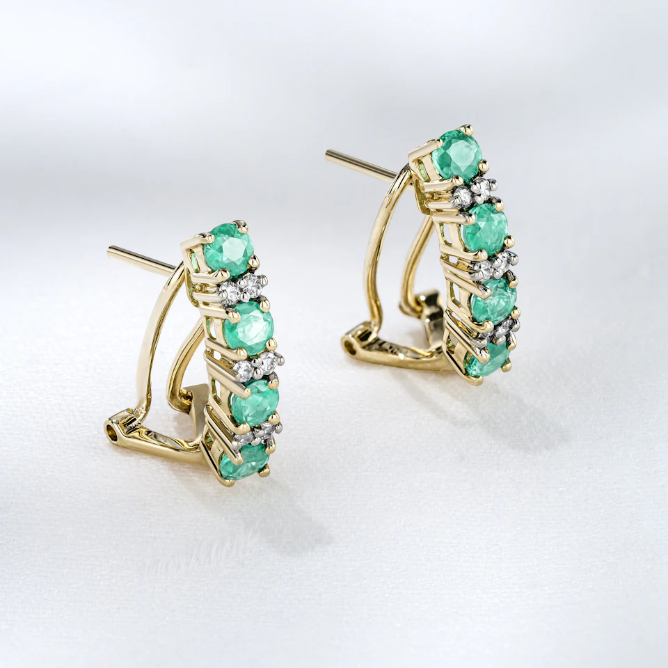 Emerald 1.10CT And Diamond 9K Yellow Gold Earrings