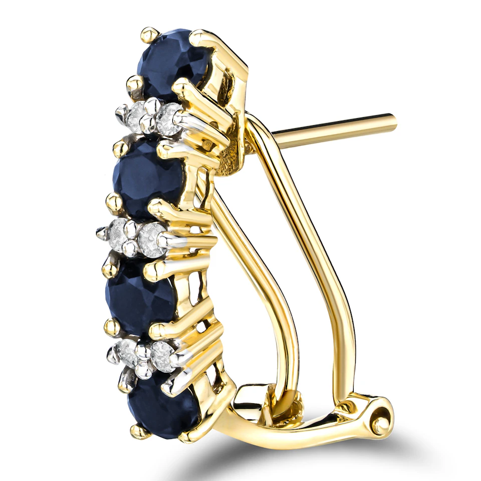 Sapphire 1.45CT And Diamond 9K Yellow Gold Earrings