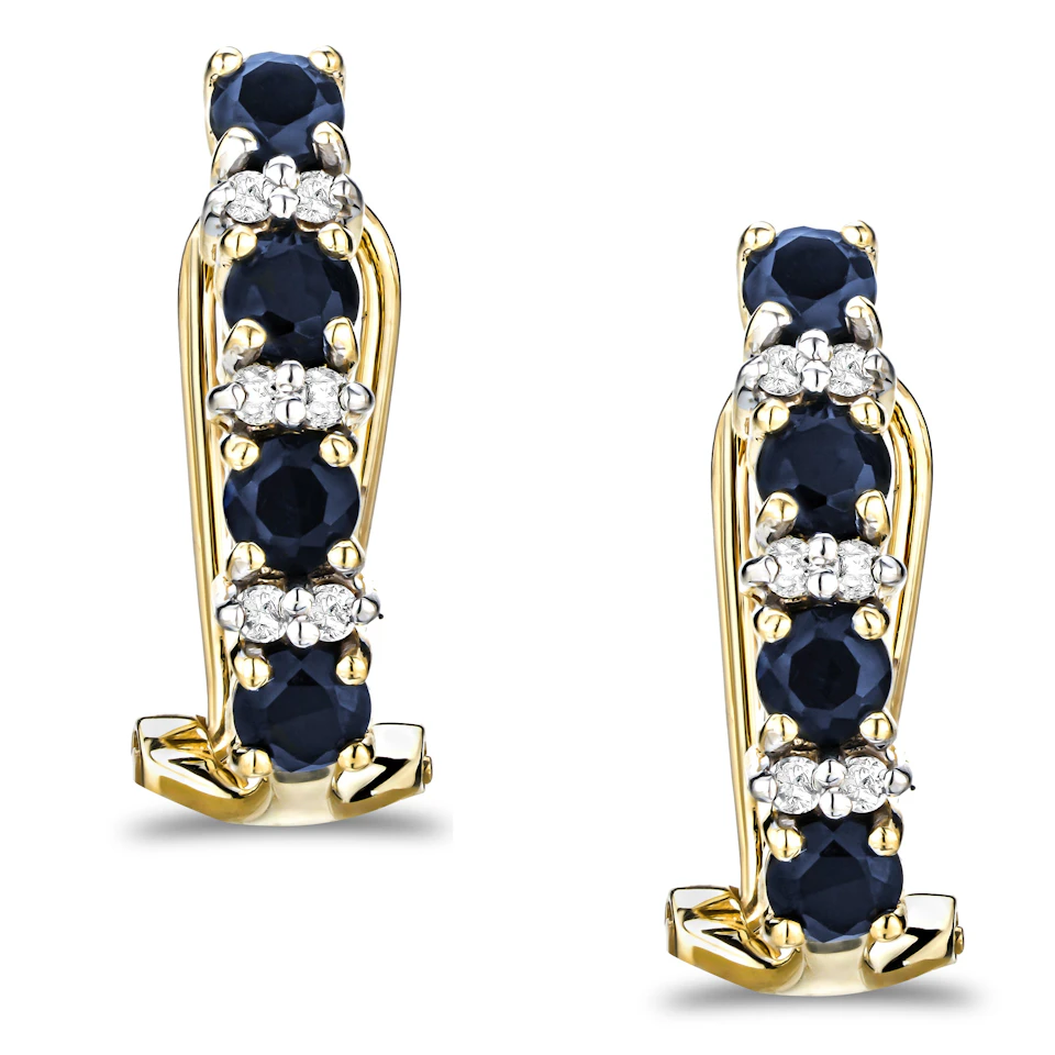 Sapphire 1.45CT And Diamond 9K Yellow Gold Earrings