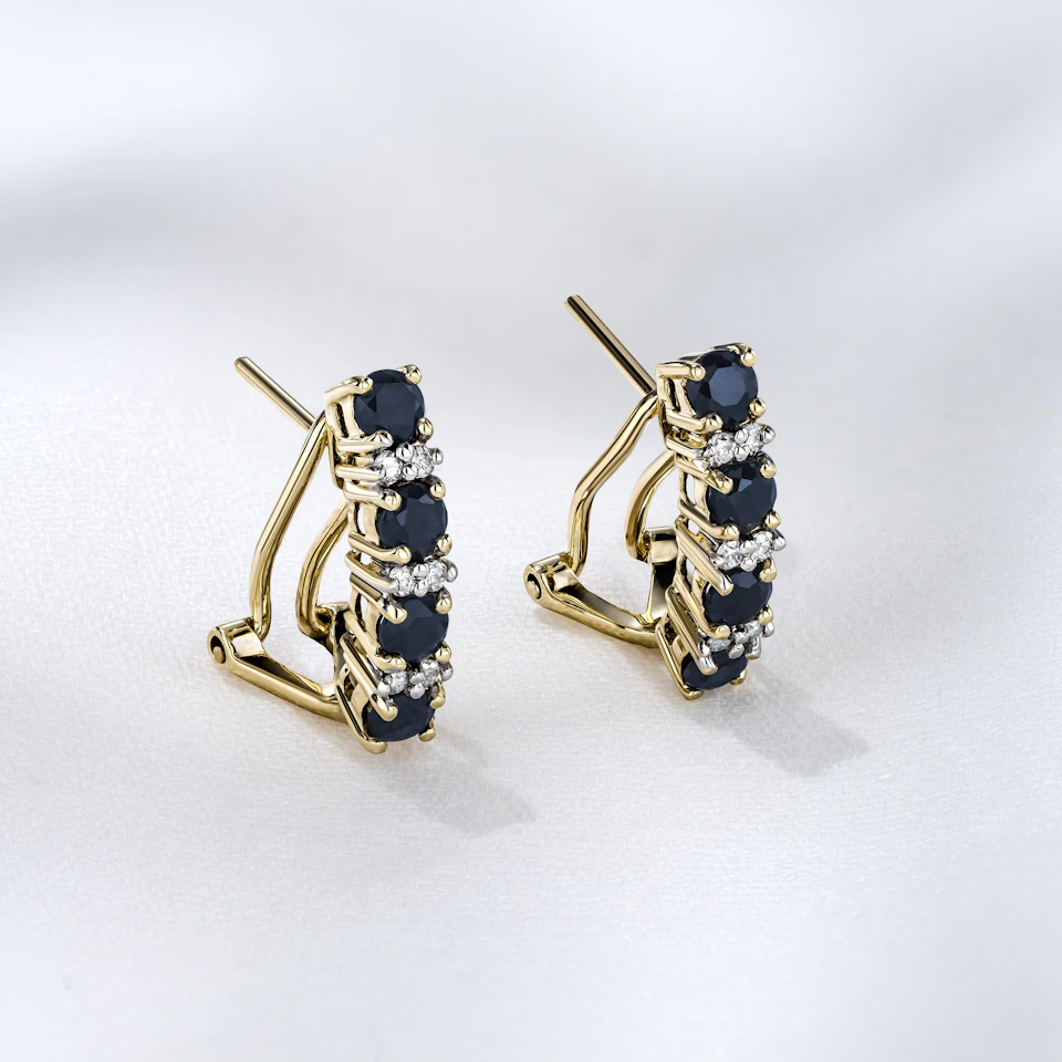 Sapphire 1.45CT And Diamond 9K Yellow Gold Earrings