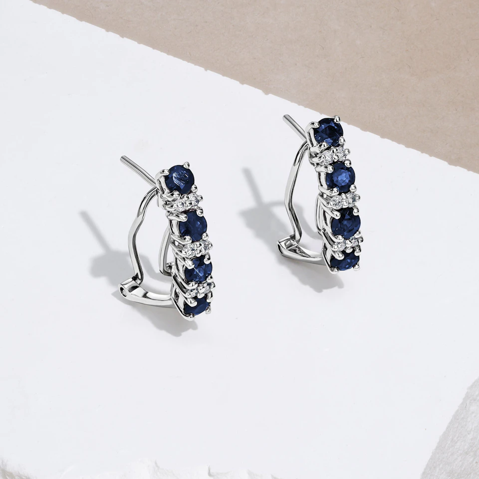 Sapphire 1.45CT And Diamond 9K White Gold Earrings