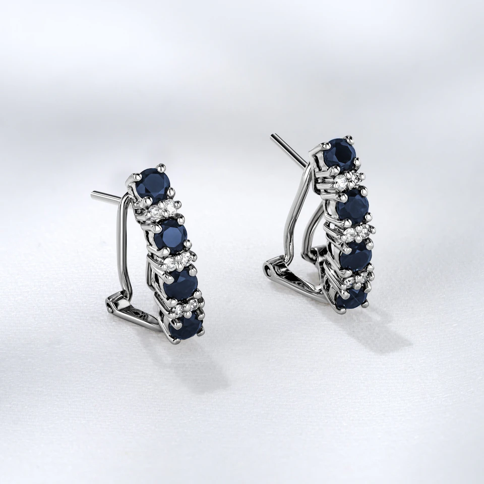 Sapphire 1.45CT And Diamond 9K White Gold Earrings