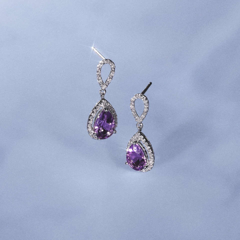 Amethyst 2.47CT And Diamond 9K White Gold Earrings