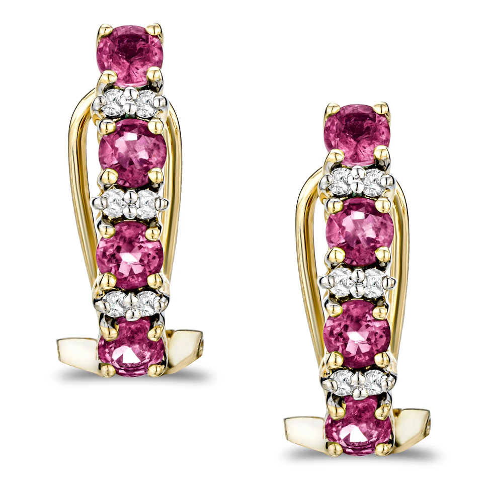 Pink Sapphire 1.15CT And Diamond 9K Yellow Gold Earrings