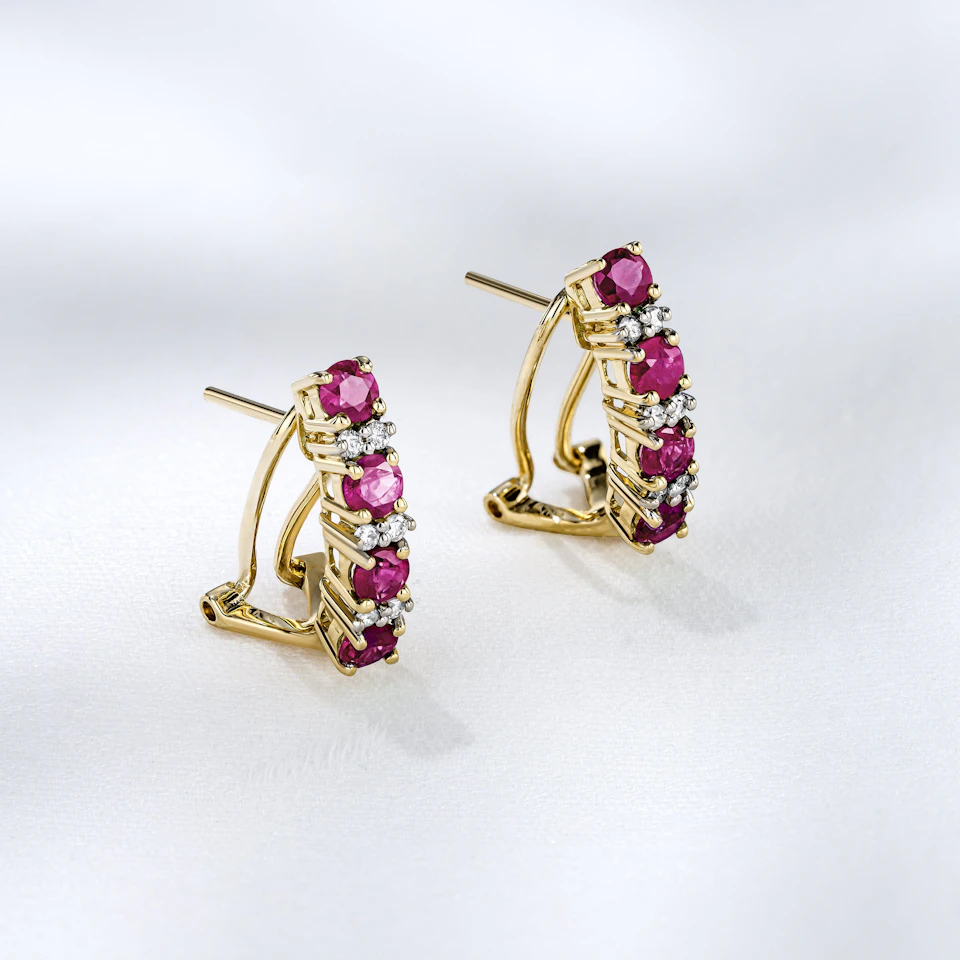 Pink Sapphire 1.15CT And Diamond 9K Yellow Gold Earrings