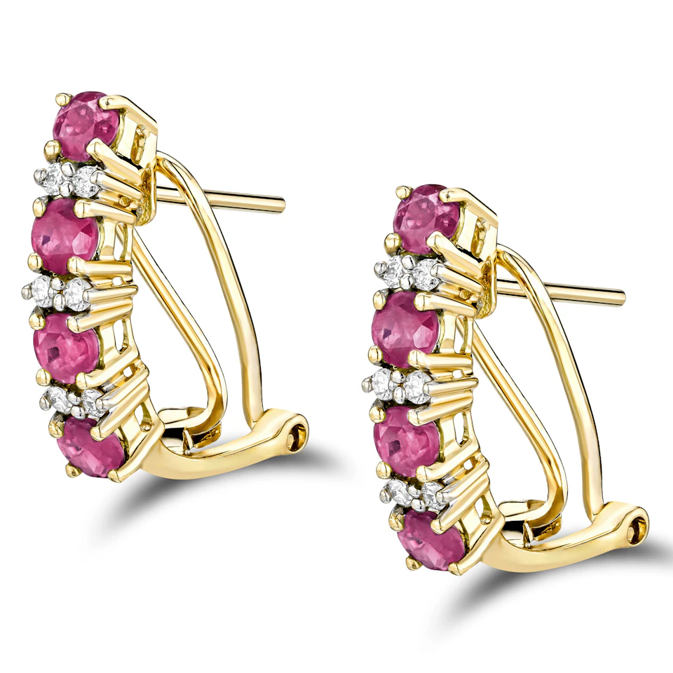 Pink Sapphire 1.15CT And Diamond 9K Yellow Gold Earrings