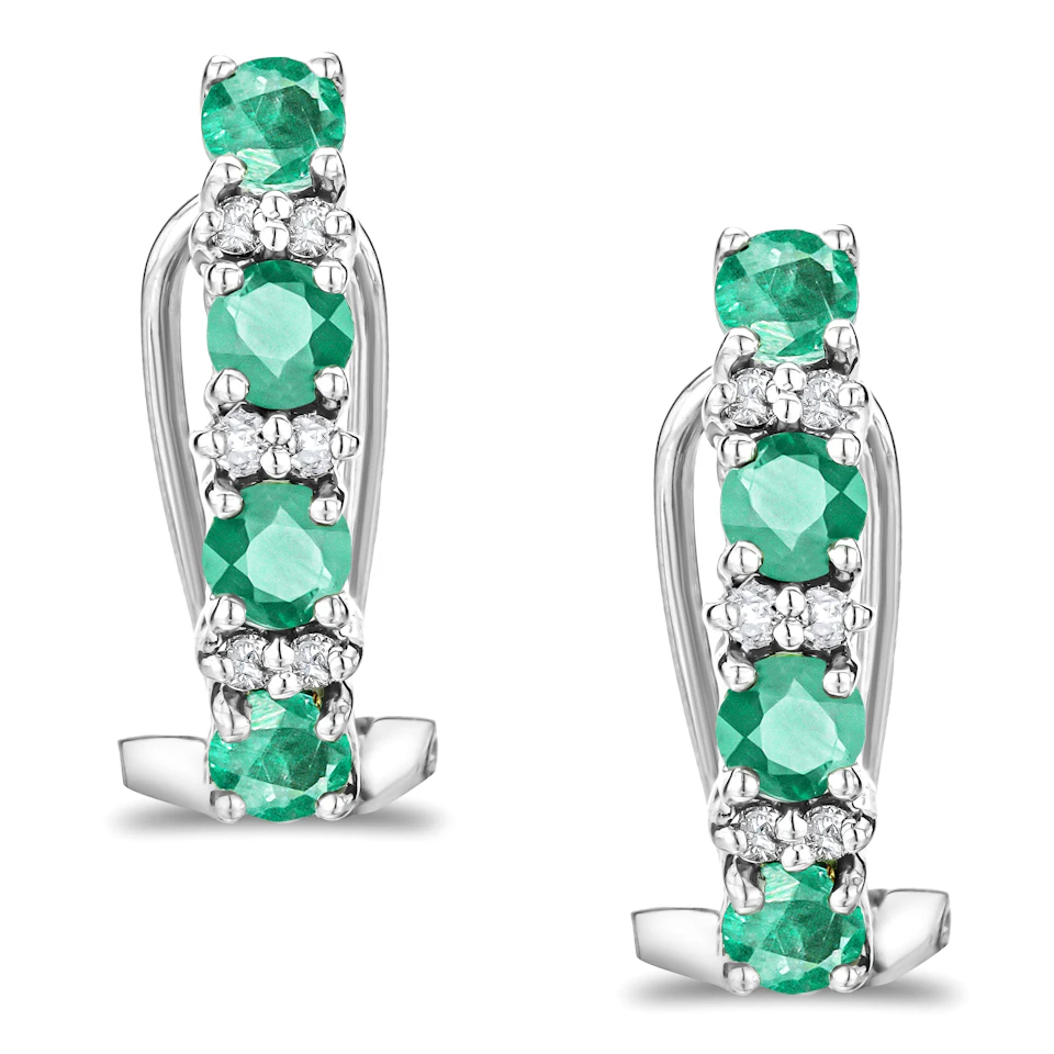 Emerald 1.10CT And Diamond 9K White Gold Earrings