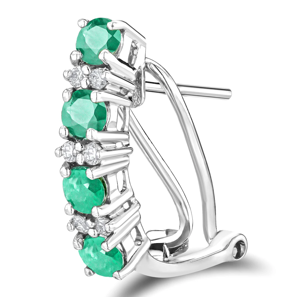 Emerald 1.10CT And Diamond 9K White Gold Earrings