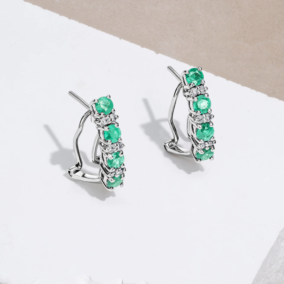 Emerald 1.10CT And Diamond 9K White Gold Earrings