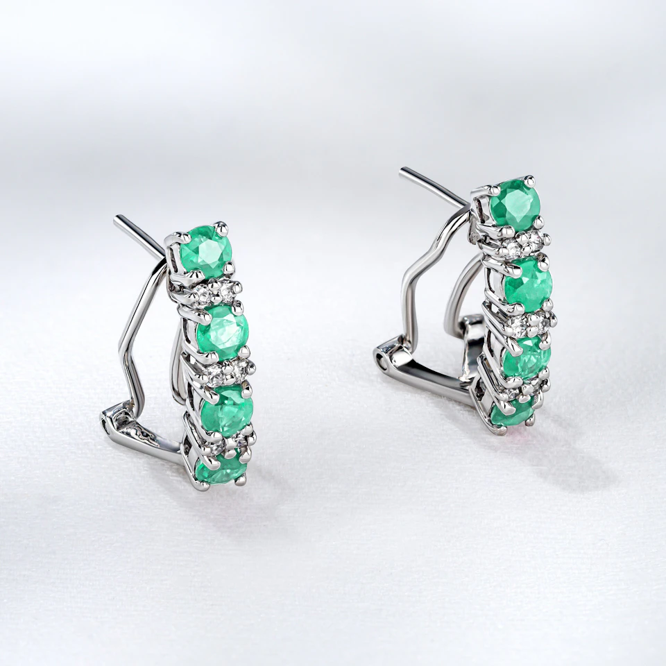 Emerald 1.10CT And Diamond 9K White Gold Earrings