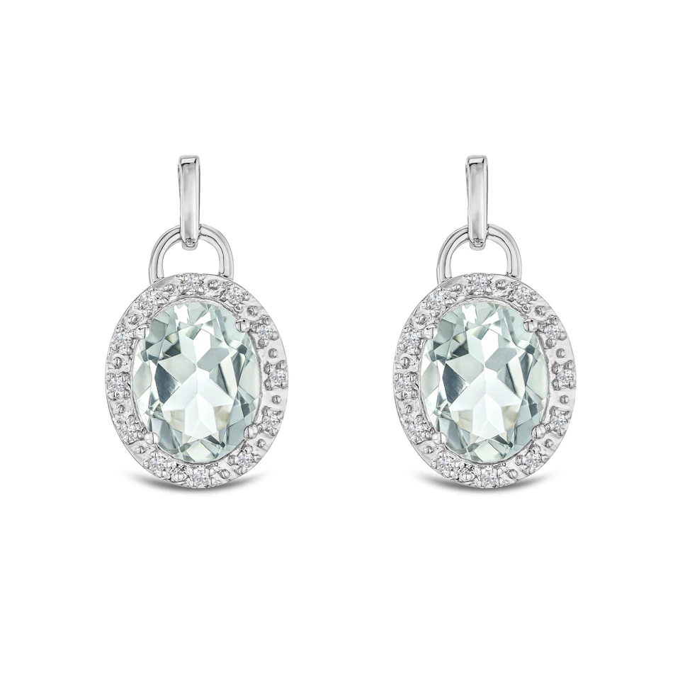 Aquamarine 3.69CT And Diamond 925 Sterling Silver Earrings