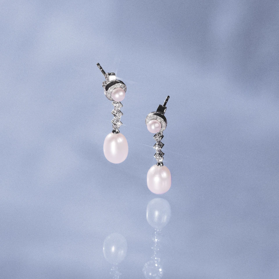 Stellato Collection Pearl and Diamond Earrings in 9K White Gold