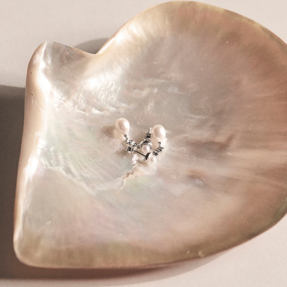 Stellato Collection Pearl and Diamond Earrings in 9K White Gold
