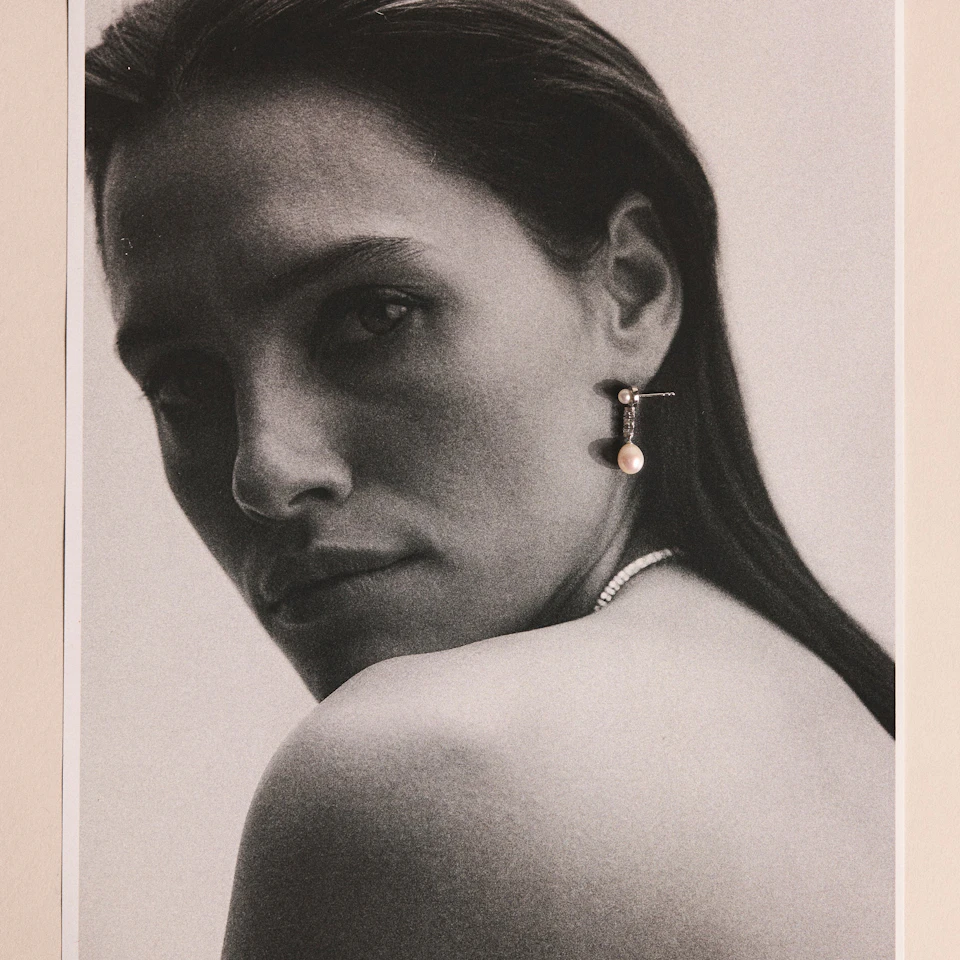 Stellato Collection Pearl and Diamond Earrings in 9K White Gold