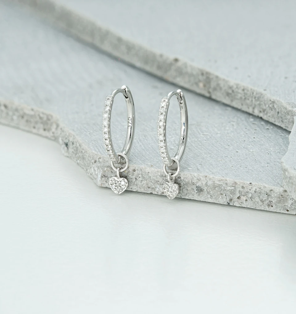 Stellato Diamond Encrusted Huggie Heart Earrings 0.11ct in 9K White Gold